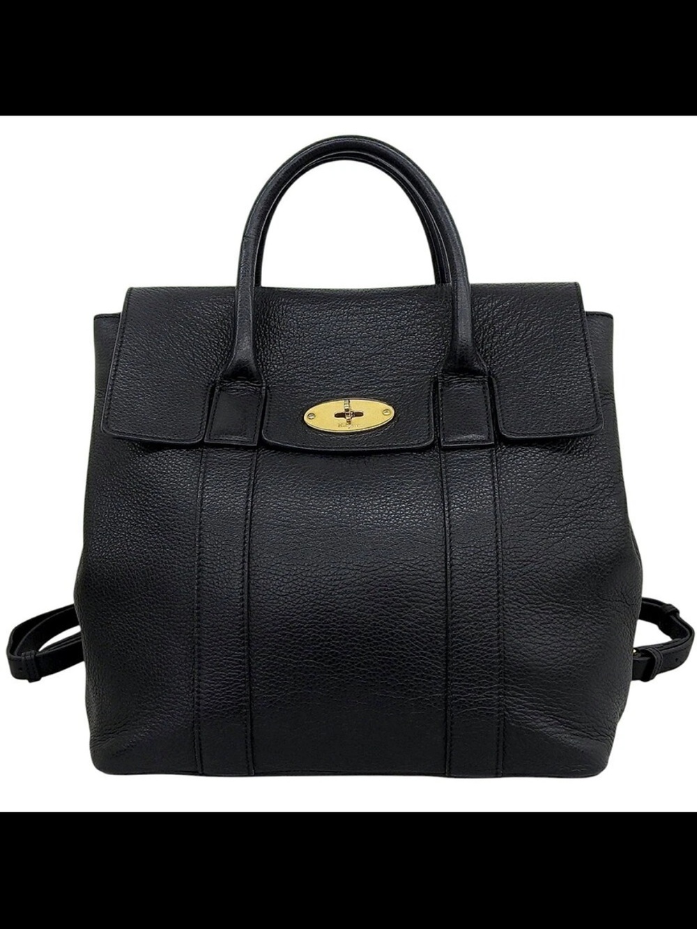 Mulberry Black Pebbled Leather Top-Handle Backpack with Gold Hardware